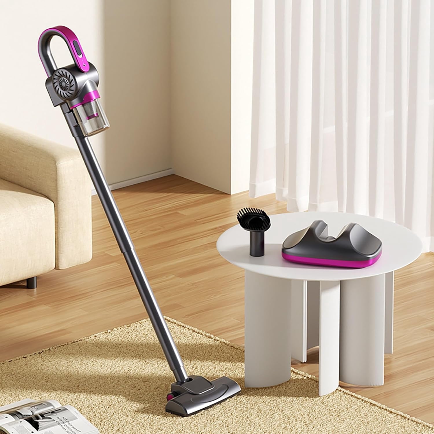 Cordless Vacuum Cleaner, Rechargeable Stick Vac with Anti Tangle Self Standing, 8500Pa 260ml Dust Cup 3 Modes for Home Pet Hair Carpet, 1-Pack (Purple)