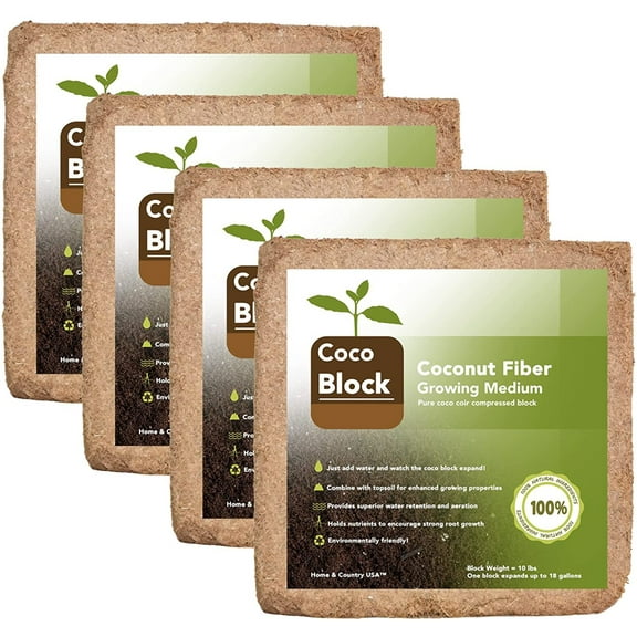 Home and Country USA Coconut Fiber Compressed Coco Coir Brick. Great to use as a Compost Starter for Your Home Garden. Coco Coir Provides Organic Alternative to peat Moss for Plants. 10Lbs Per Block