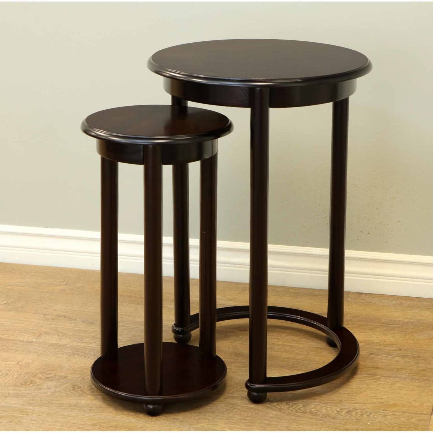 Espresso Round Wood 2-Piece Nesting Tables with Standard Legs
