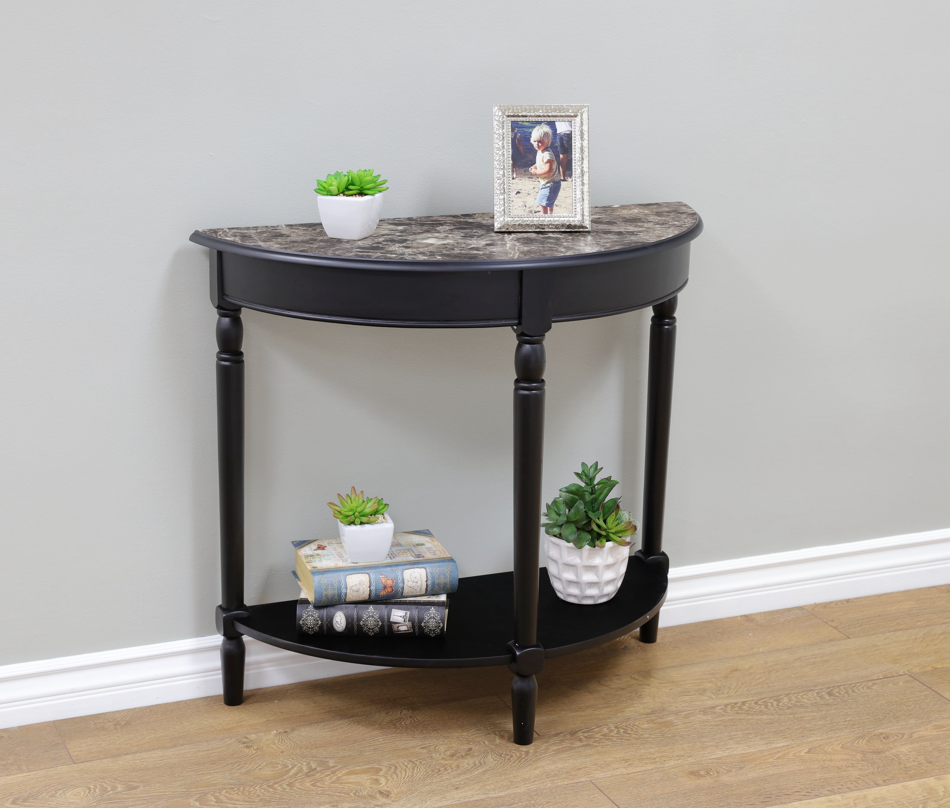 Home Craft Entryway Table with Faux Marble Top, Black