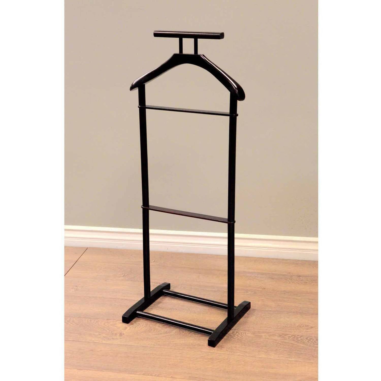Black Mahogany Wooden Men's Valet Stand with Shelf