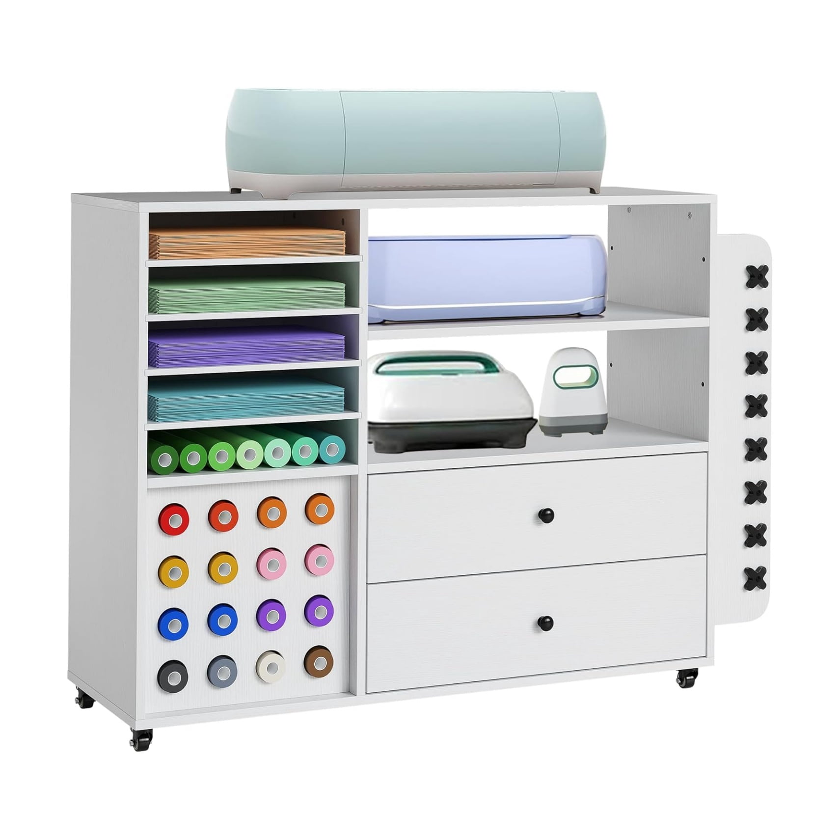 Home Craft Organization and Storage Cabinet Compatible with Cric ut Machines Cric ut Cart with 2 Drawers & 24 Vinyl Roll Holder, Craft Station Cricuts Accessories Storage Organizer