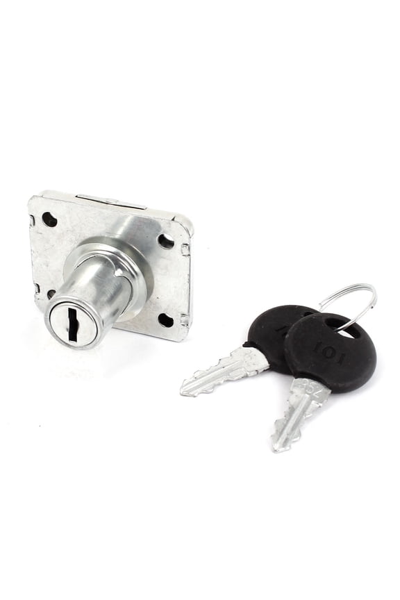 Home Cupboard Cabinet Security Silver Tone Cylinder Drawer Lock w 2 Keys