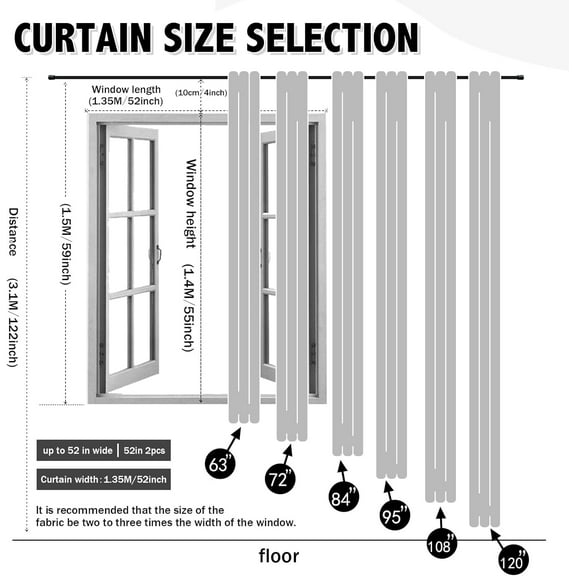 Home Curtains Blackout and Sheer Layered Solid Window Curtain Panel Pair with Grommet Top, 52Wx95L,Grey