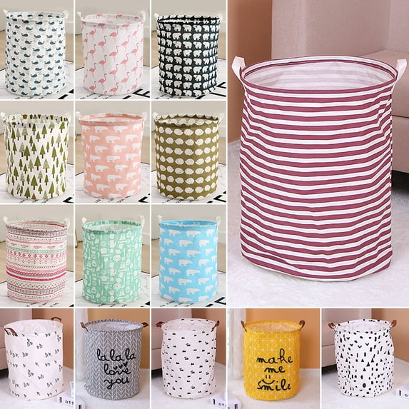 Home Cute Clothes Hamper Bag Bucket Laundry Storage Basket Washing Cotton Linen