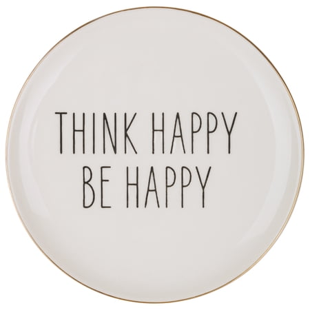 Home Décor Collection 6" Think Happy Round Trinket Dish, White