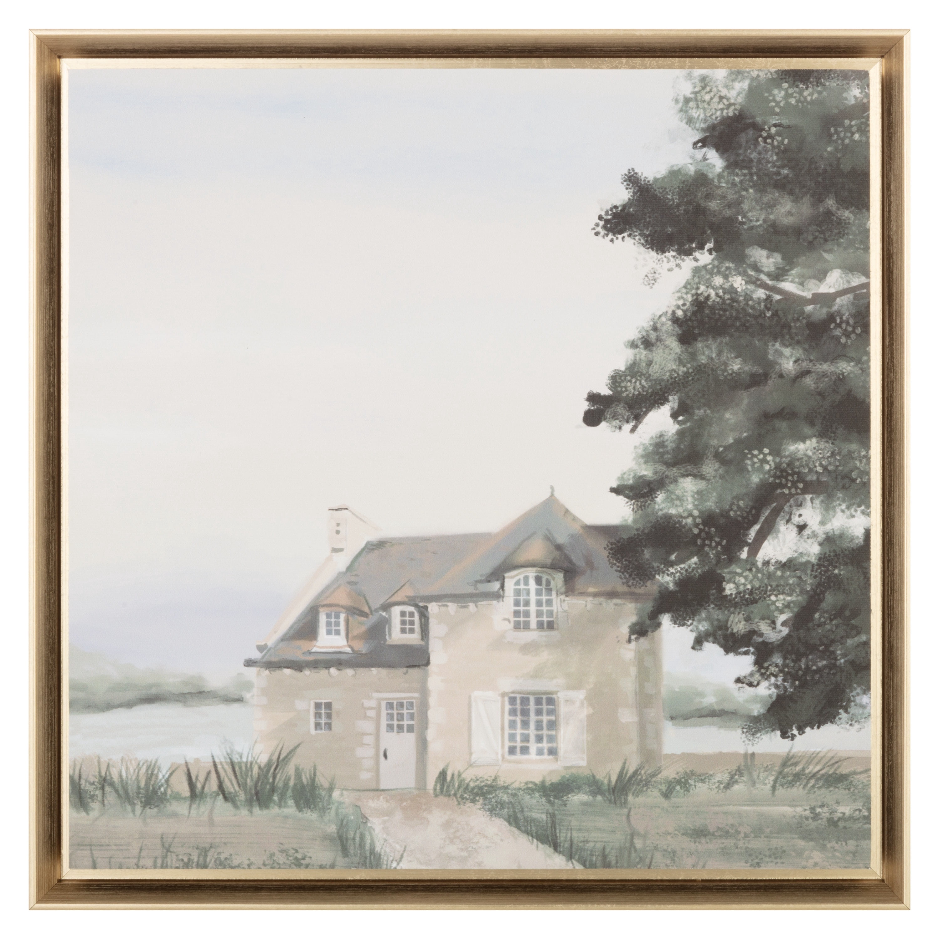 Home Décor Collection Coastal Seaside Manor Framed Canvas Wall Art, 15.5" x 15.5", Antique Gold