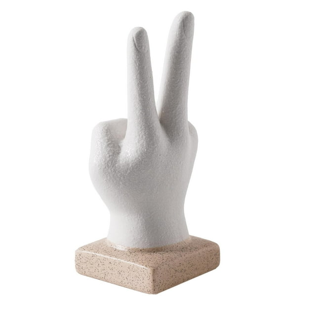 Home Decor Collection Peace Hand Sign White Ceramic Bohemian Figurine