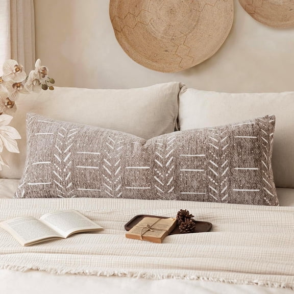 Home Dcor Decorative Boho Chenille Throw Pillow Covers Textured Neutral Cushion Covers Soft Farmhouse Body Pillowcase for Couch Sofa Chair Bed Living Room, 1436 Inch, 1 Piece, Light Taupe