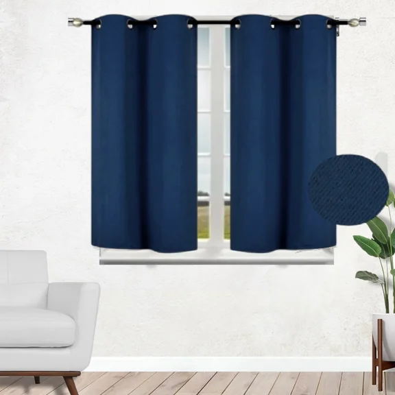 Gorgeous Home Linen K54 Navy Blue Color Curtain Grommet Panel Half Window Dressing Insulated Blackout Set of 2 pc 28 inch by 54 inch each