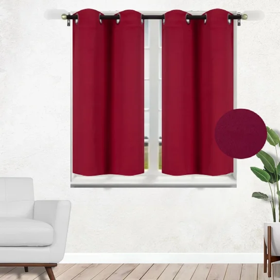 Gorgeous Home Linen K54 Light Burgundy Color Curtain Grommet Panel Half Window Dressing Insulated Blackout Set of 2 pc 28 inch by 54 inch each