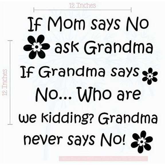 Home Décor Quote Ask Grandma Vinyl Lettering Decals Wall Stickers 12x12-Inch Black