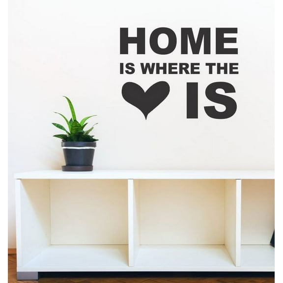 Home Décor Quote Home Is Where Heart Is Wall Sticker Decals Vinyl Lettering Art Entry 23x18-Inch Black