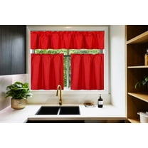Home Décor set of 3 pieces Blackout Lined Window Curtain Rod Pocket Set 2 Tier   1 Valance for Kitchen Red K 3