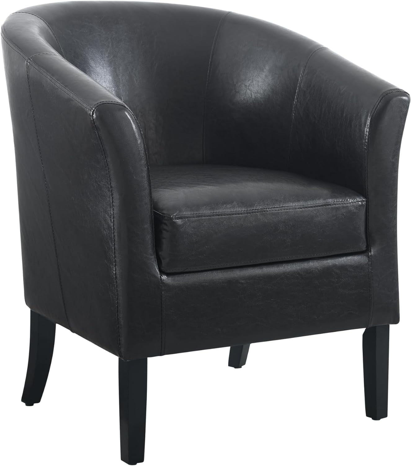 Modern Barrel Black Faux Leather Accent Chair with Wood Frame