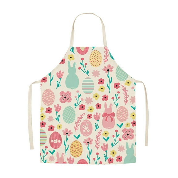 Kyusrd Easter Home Printing Linen Imitation Apron Kitchen Fouling Multi Functional Apron Working Apron Kitchen Baking Milk Tea Shop Cafe