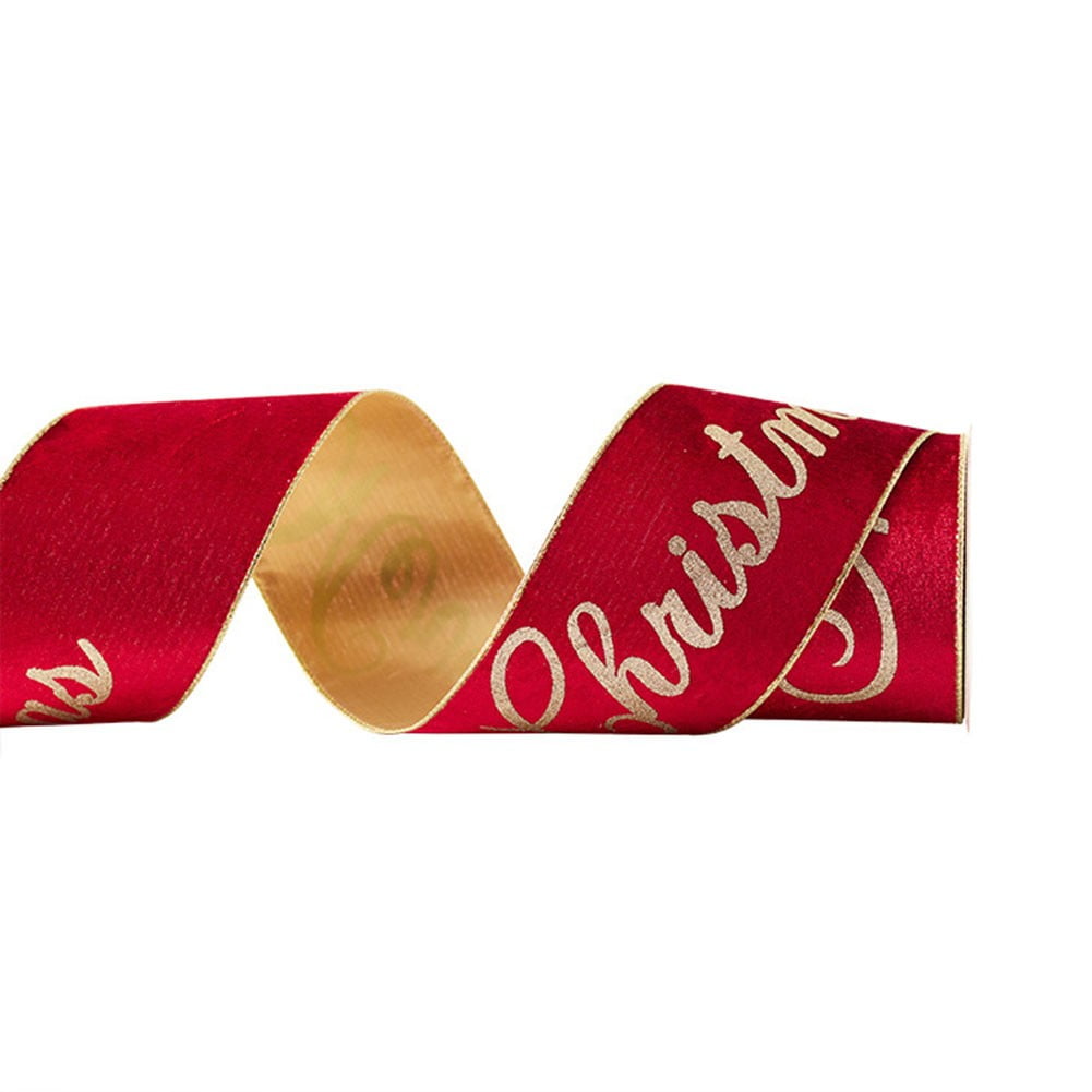 Home Decor 10Yards Merry Christmas Red Flannel Gold Stamped Bow Ribbon 9.1M Ribbon A
