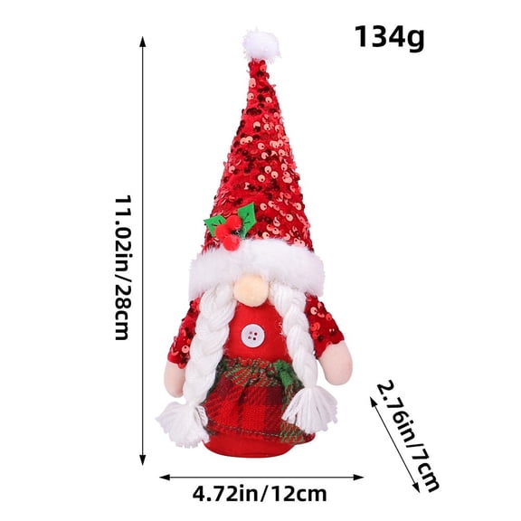 Home Decor 11In Christmas Red Sequin Pointed Hat Gnome Doll Faceless Doll Desktop Ornaments Christmas Elf Decoration Xmas New Year Gifts B
