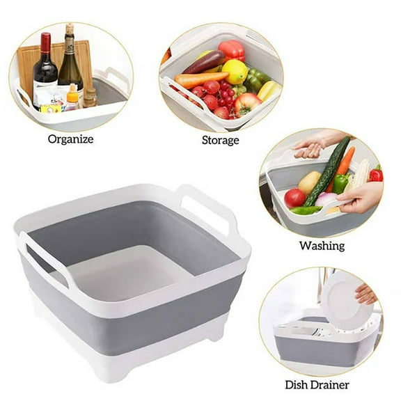 Home Decor 2.4 Gal(9L) Collapsible Dish Basin with Drain Plug,Space Saving Multiuse Foldable Sink Tub,Dishpan,Kitchen Sink for Camping, Tub,Vegetable Washing,Beverage Tubs