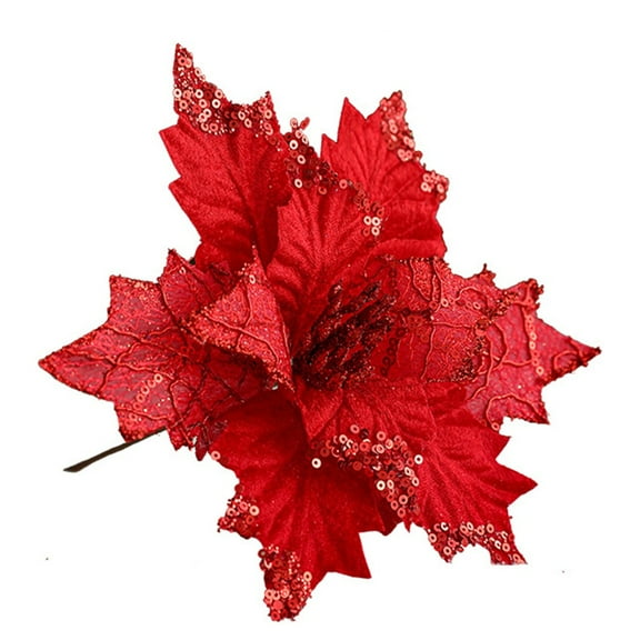 Home Decor 20cm Sequined Flannel Simulated Christmas Flowers Diy Flower Arrangement Red