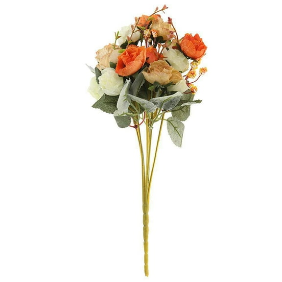 Home Decor 21 Heads Silk Rose Artificial Flower Bouquet Fake Dried Flowers (Orange)