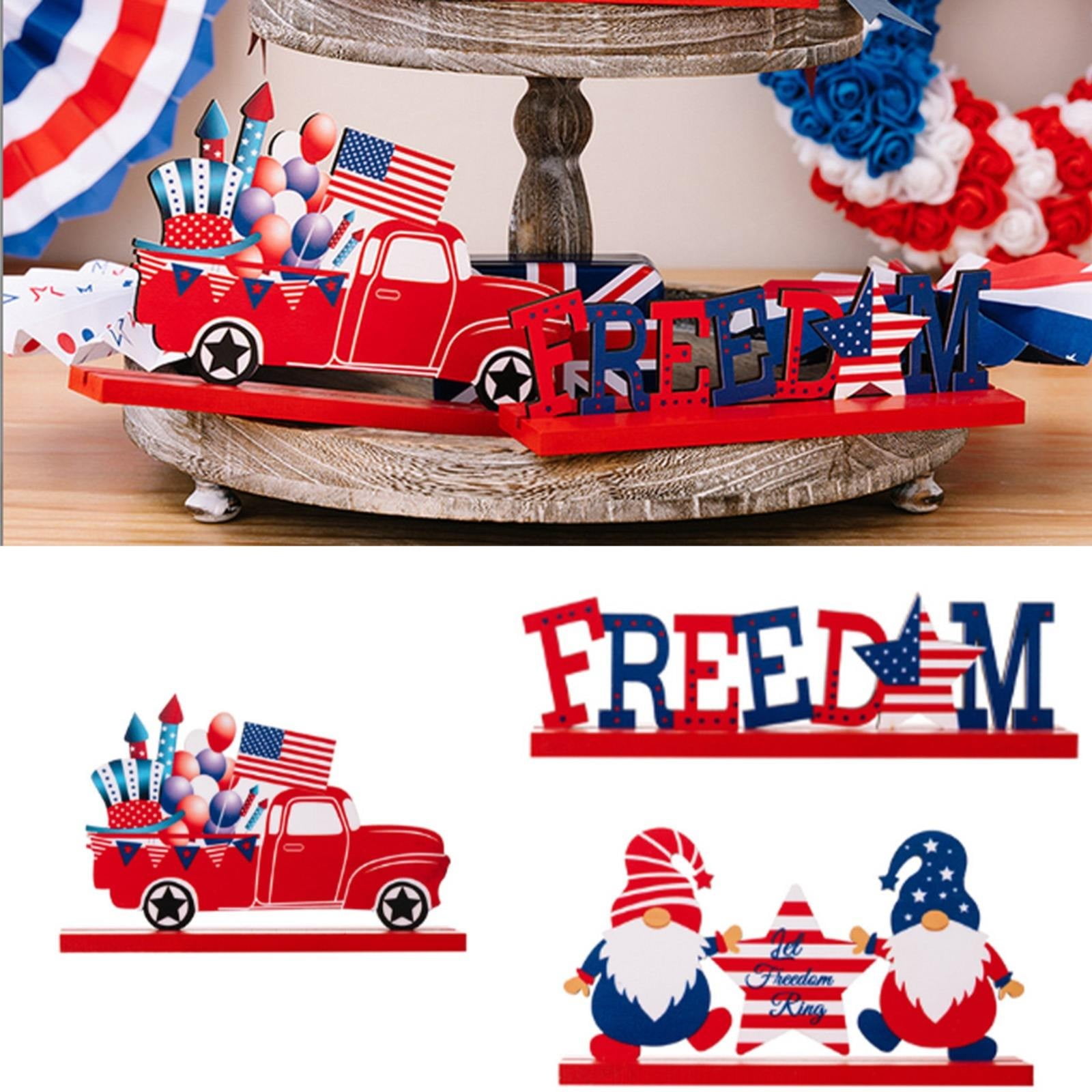 7 Pcs 4th Of July Wooden Sign Decor - Patriotic Tiered Tray Decorations For Independence Day - View #8