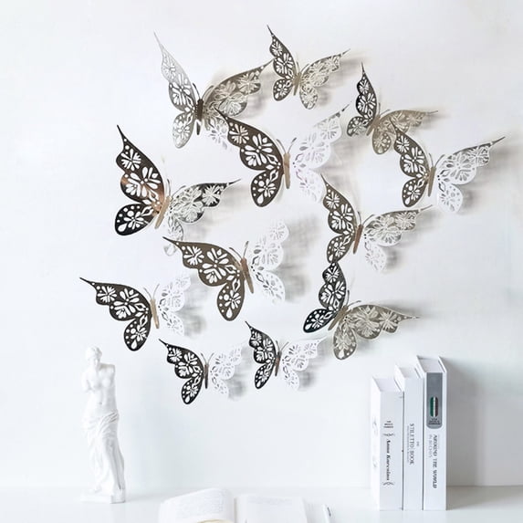 Home Decor 3D Hollow Butterfly Wall Stickers Home Decor Cardboard Silver
