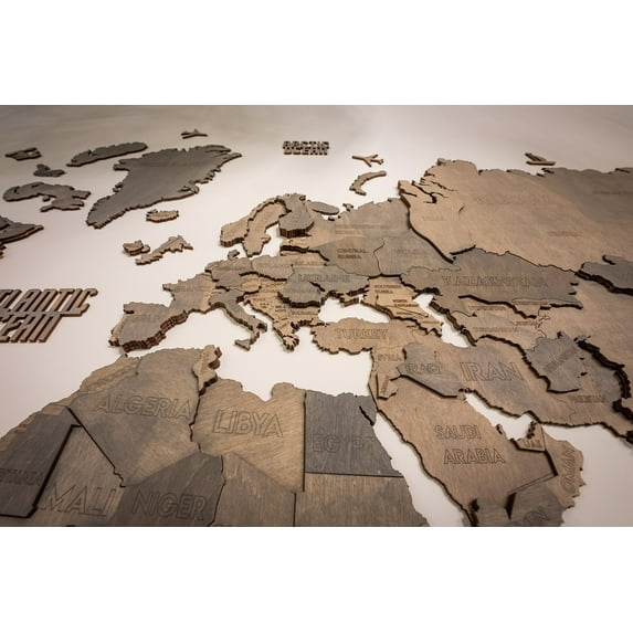 Home Decor 3D Wood World Map - Wall Decor World Map for Travel Lover - 3D Wood World Map Wall Art for Home & Kitchen or Office - Unique Gift Idea, Grey - Small