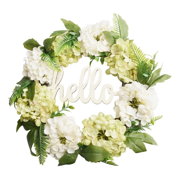 Home Decor 40cm Artificial Green Hydrangea Wreath Hello Front Door Wall Background Decor