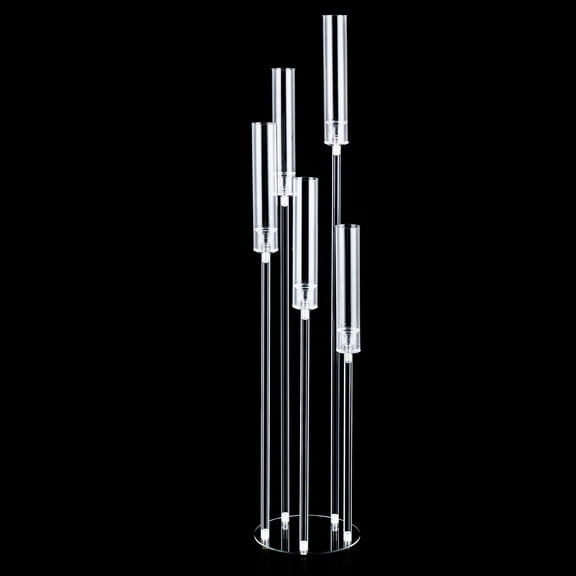 Home Decor 4Pcs Acrylic Candelabra Centerpieces for Tables, 45.7''Tall 5 Arm Clear Candle Holder for Wedding, Floor Candelabro Holders for Ceremony Birthday Party Home Decoration Fit 0.8 LED Candles