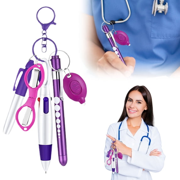 Home Decor 6 Pen Sets Including Marker Pen Retractable Ballpoint Pen Keychain Clip Foldable Scissor Light Led Flashlight Accessories Keychain Office&Craft&Stationery