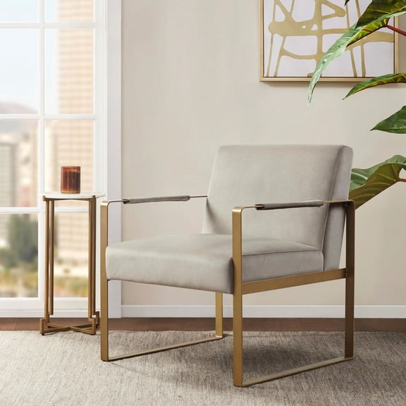 Home Decor Accent Chair | Luxury Style in Living Area | Upholstered in Polyester Fabric, Golden Metal Legs | Supportive Foam Cushioning