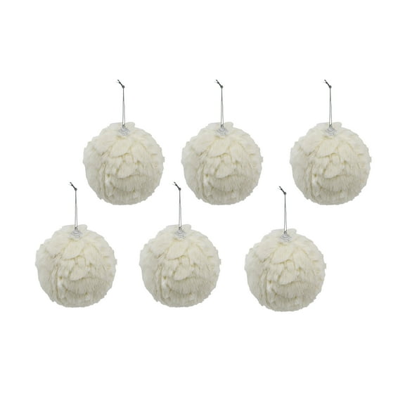 Home Decor Accessories 4" Cream Ruffle Ball Ornament, Decorative Hanging Ball Christmas Tree Ornaments for Holiday Party Decorations, Set of 6,Household Decor Items