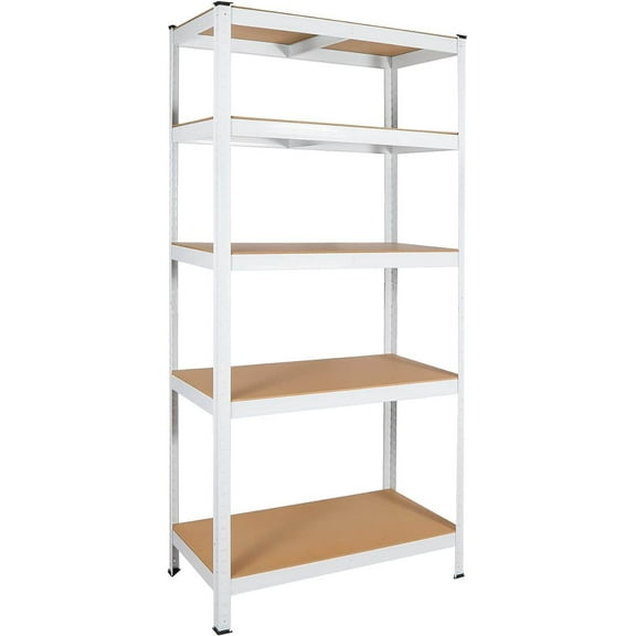 Home Decor Accessories 5 Tier Laminated White Metal Shelving Unit Adjustable Garage Storage Utility Rack Heavy Duty Shelves Organization Multipurpose Shelf Warehouse Basement Pantry 29" W x 12" D x 5