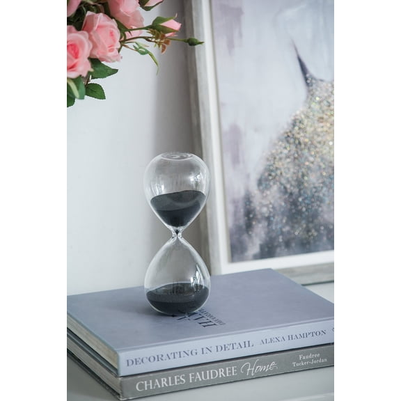 Home Decor Accessories, 8" Ferdinand 30-Minute Hourglass, Black Sand, Black Door Stops,Glass Wall Hooks, Household Supplies & Décor Accessories 8" Ferdinand 30-Minute Hourglass, Black Sand