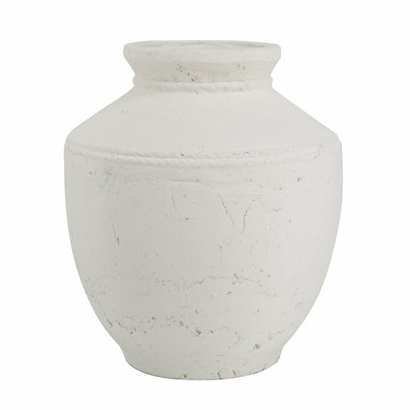 Home Decor Accessories D12x14" Round Terracotta Vase with Natural White Finish,Household Decor Items