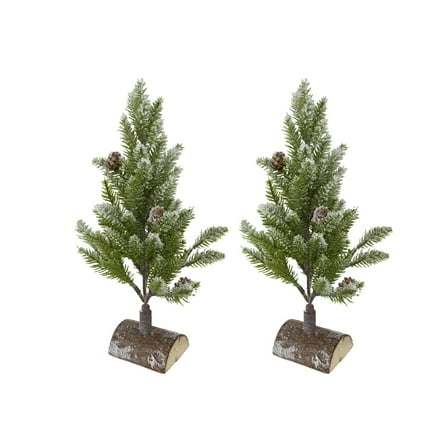Home Decor Accessories Set of 2, 13.5" christmas PVC Tree On Wood Base With Snow,Household Decor Items