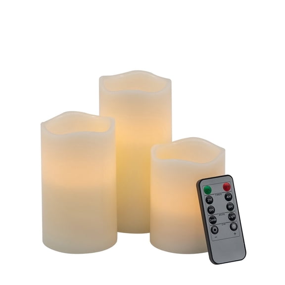 Home Decor Accessories Set of 3 Ivory LED Candles with Remote Timer, L:D3X6" M:D3X5" S:D3X4",Wall Hooks