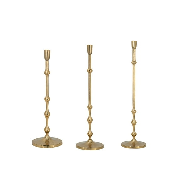 Home Decor Accessories Set of 3, Slender Aluminum Taper Candle Holder with Bead Accents, Bronze,Household Decor Items