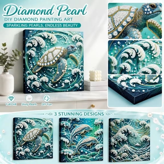 Home Decor, Adult Craft Kit, Diamond Art Kit, Ocean Wall Art, 10X10X1 Inch Handmade 3D Pearl Wave Landscape Canvas Art, Diy All-Inclusive Art Supply for Family Indoor Wall Hanging
