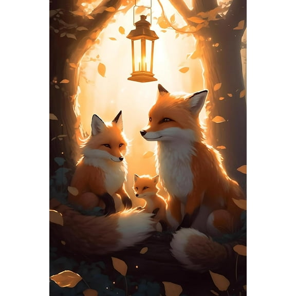 Home Decor Aesthetics - Canvas Print- Humor Picture Wall Art - Happy Fox Family - Ideal for Bedroom Decor Bathroom Decor Gifts Frameless 20x30inch