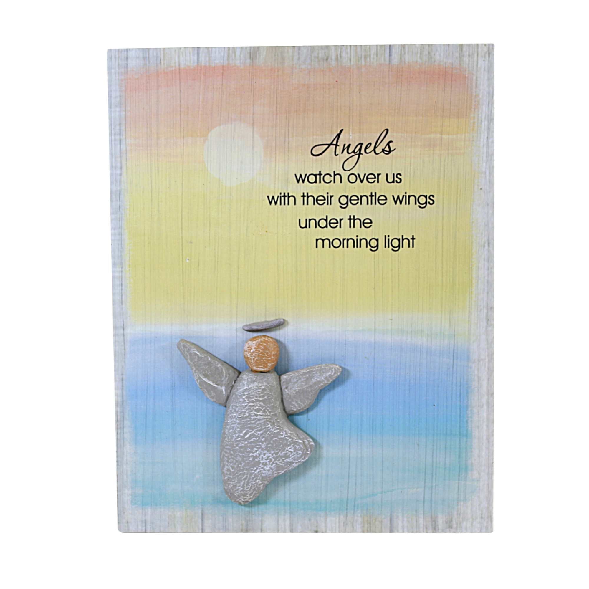 Home Decor Angel Watch Over Us Wall Plaque Mdf Pebble Art Er60499