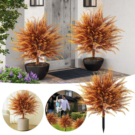 Home Decor Artificial Ferns Ball Topiary Tree 23.62" Orange Fall Tree Autumn Realistic Large Fern Outdoor UV Resistant for Porch Patio Home, Office Thanksgiving Decoration