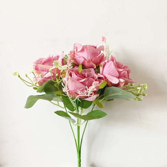 Home Decor-Artificial Flower 5 Head Rose Bouquet Fake Dried Flowers Bouquet Imitation Flower Decor