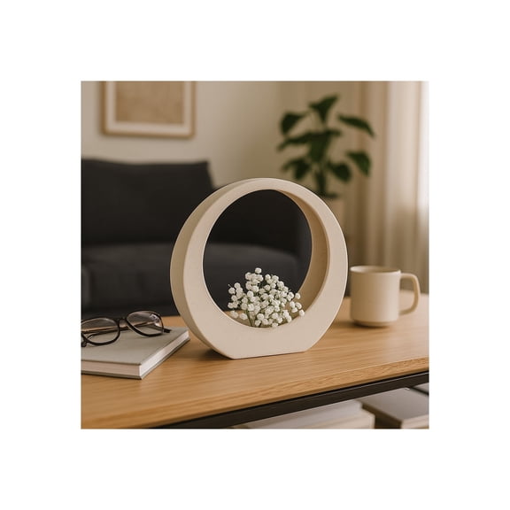 Home Decor and Bathroom Decor Ring Sculpture - Shelf Design and Office Accents for Room Styling - Decorative Ornaments, Perfect Statues with Coffee Table Display and Living Room Decor - 11", White