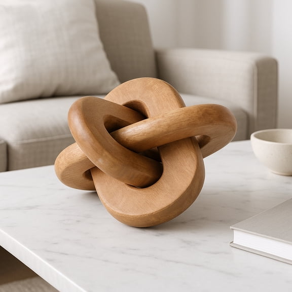 Decorative Wood Knot Sculpture for Living Room Decor - Modern Home Accent for Bathroom, Coffee Table, and Bedroom Display - Statue Ornament for Shelf Styling and Office Decor - 10", Brown