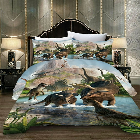 Home Decor Bed Set Children's Favorite Quilt Cover Jurassic Dinosaur 3D Bedding Set Duvet Cover Set,King (90"x104")