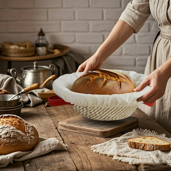 Home Decor Bread Proofing Round And Oval Bread Baking Supplies With Covers Bread Making Supplies Tools Present Set For Machine Washable 1Pc Storage Containers Practical 9.1" X 3.7"