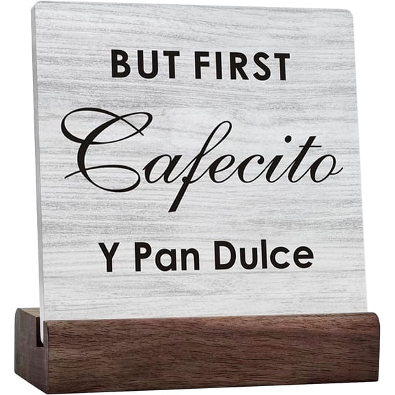 Home Decor But First Cafecito Y Pan Dulce Ceramic Table Sign Decor Desk Sign Coffee Bar Sign Rustic Home Kitchen Shelf Tabletop Wall Decoration