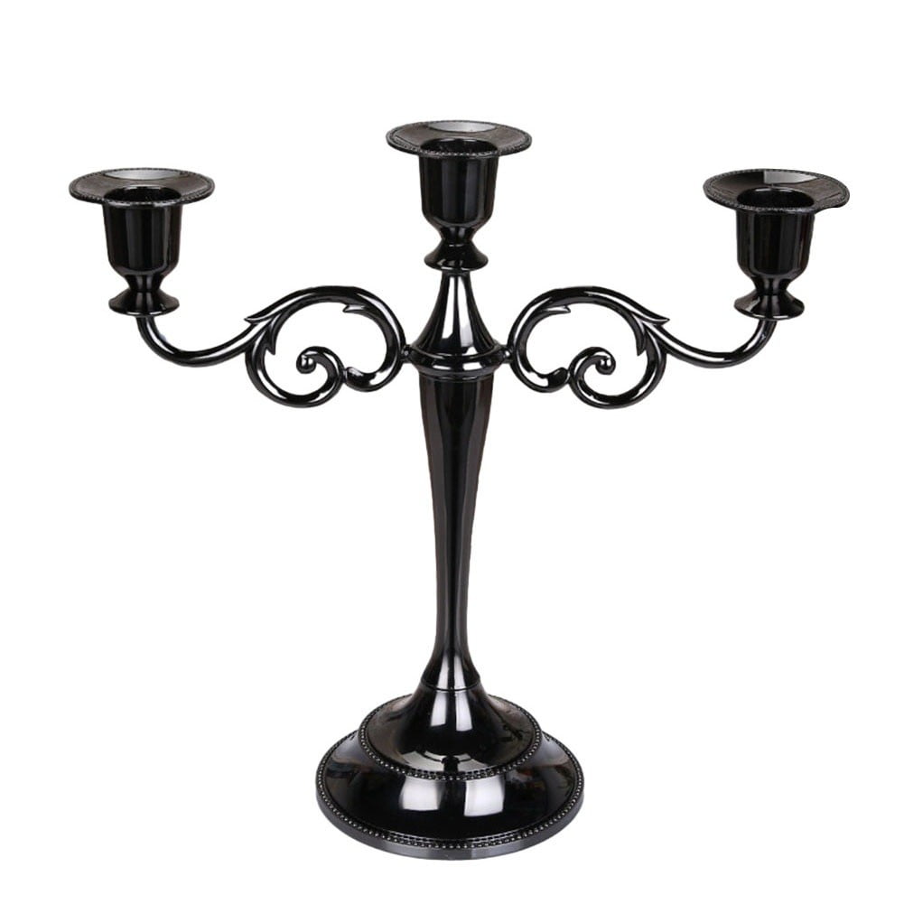 Elegant Black Alloy Three-Head Tabletop Candelabra